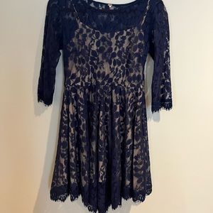 Free People Navy Lace Dress with nude slip